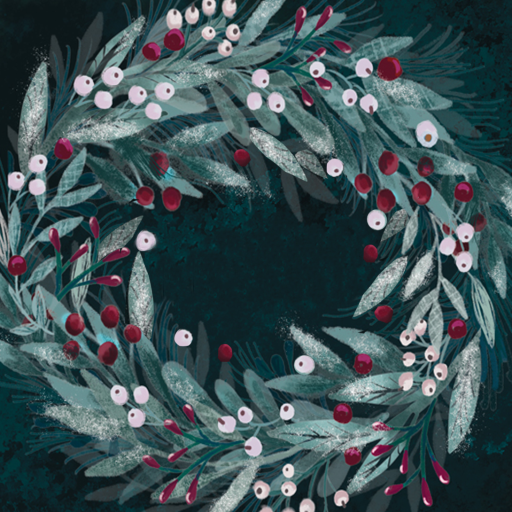 digital illustration of a winter treat, Weihnachtskranz, digitale Illustration